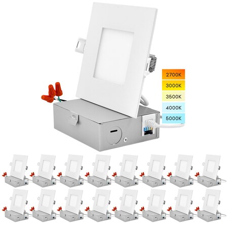 Luxrite 4" Square Ultra Thin LED Recessed Downlights 5 CCT Selectable 2700K-5000K 10W 700LM Dimmable 16-Pack LR23759-16PK